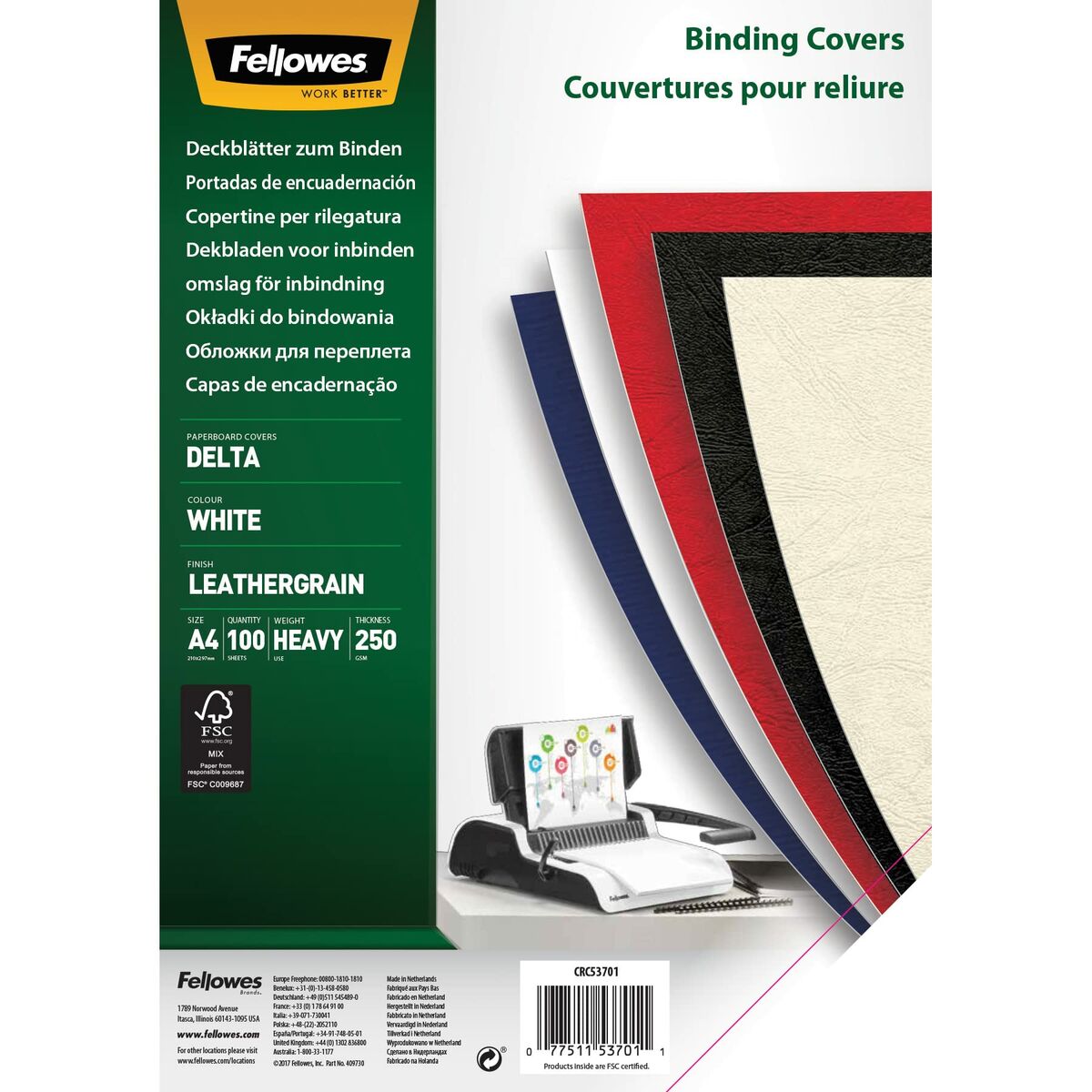 Binding Covers Fellowes Delta 100 Unități Alb A4 Carton