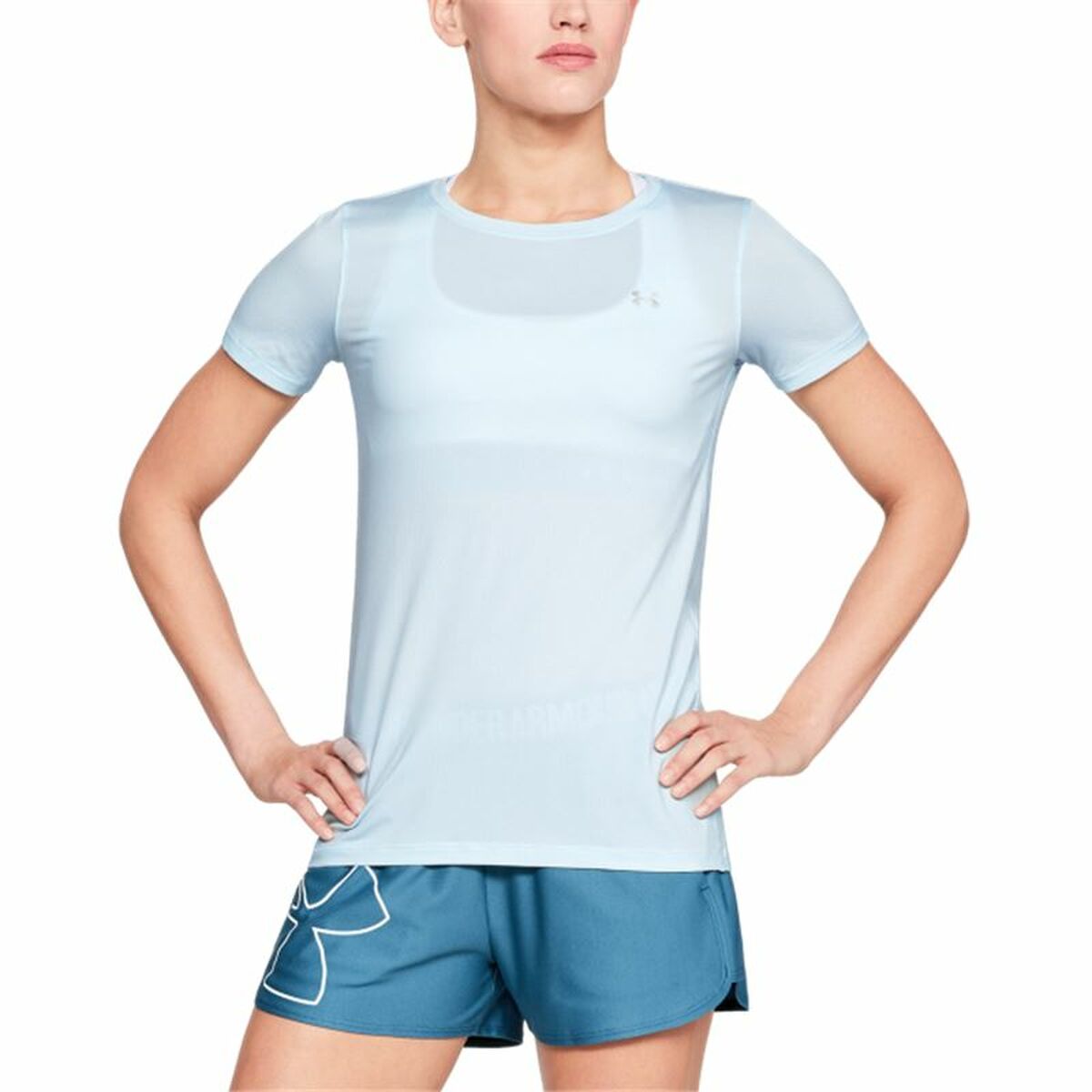 Tricou cu Mânecă Scurtă Femei Under Armour HeatGear Albastru deschis - Mărime XS