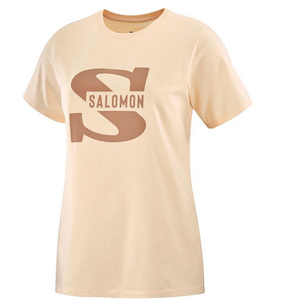 Tricou cu Mânecă Scurtă Bărbați Salomon Big Logo Nude Bej Maro - Mărime XS