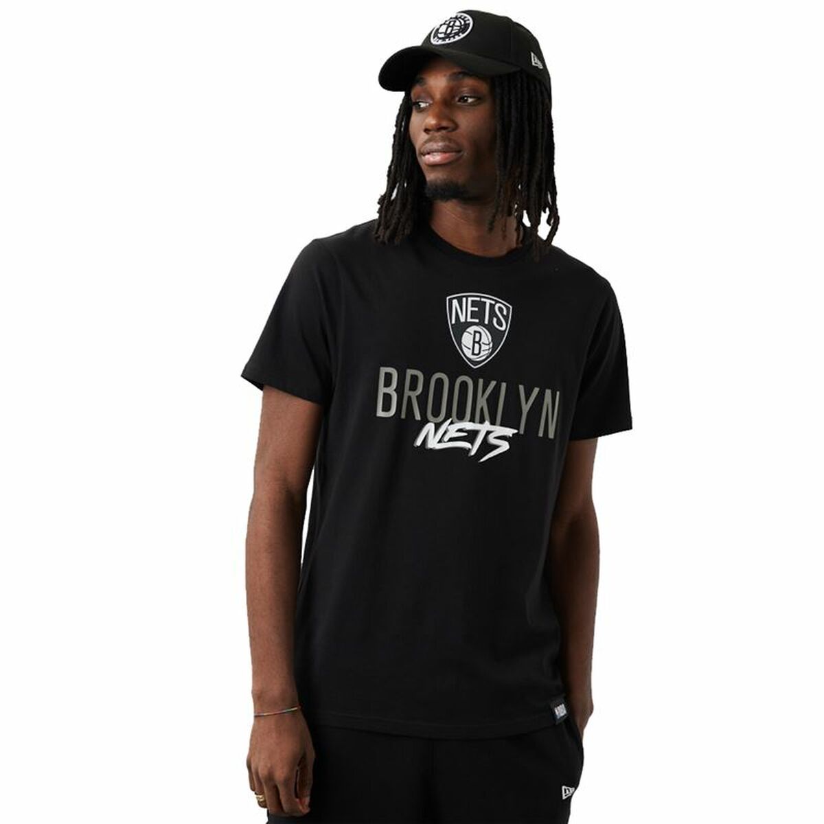 Tricou cu Mânecă Scurtă Bărbați New Era Brooklyn Nets NBA Script Negru - Mărime L