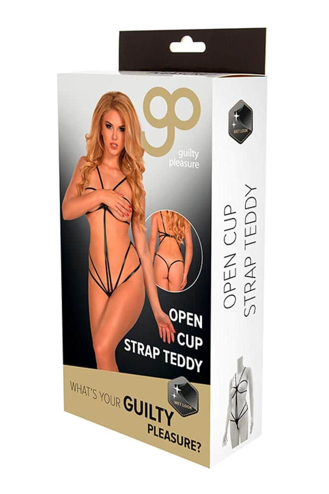 GP Wetlook Open Cup Strap Teddy Black - Size XL