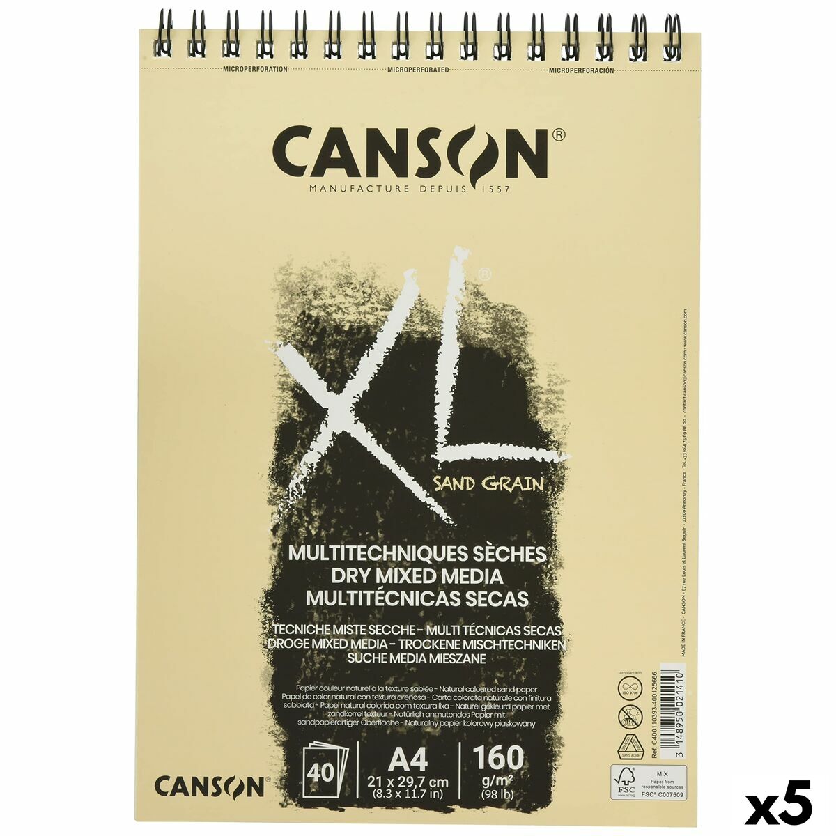 Drawing pad Canson XL Sand Natural A4 40 Frunze 160 g/m2 5 Unități