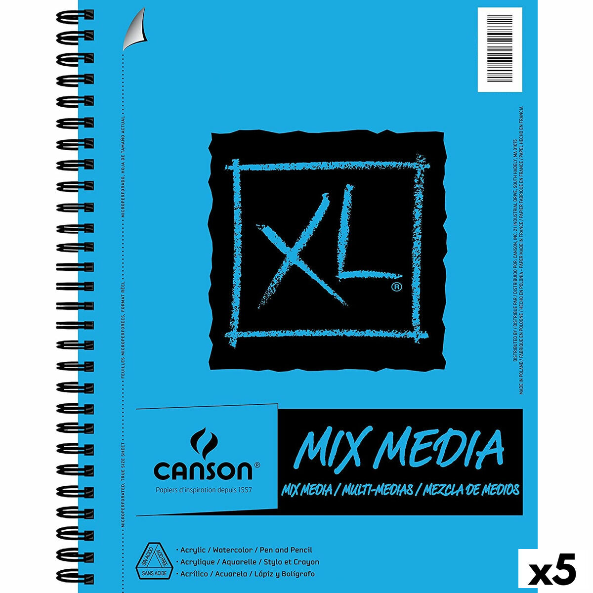 Drawing pad Canson XL Mix Media Hârtie Alb A4 30 Frunze 5 Unități 300 g/m²