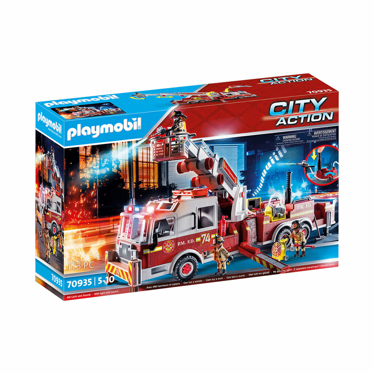 Set de Jucării cu Vehicule Playmobil US Tower Ladder City Action 70935 Camion de Pompieri (113 pcs)