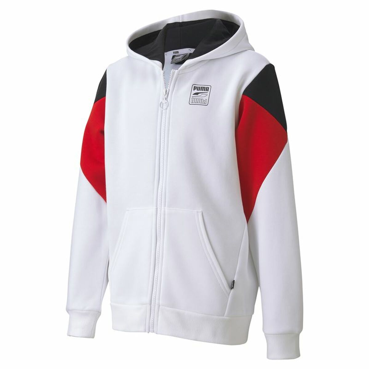 Jachetă Sport pentru Copii Rebel Puma Block Full-Zip Hoodie  Alb - Mărime 14 Ani 