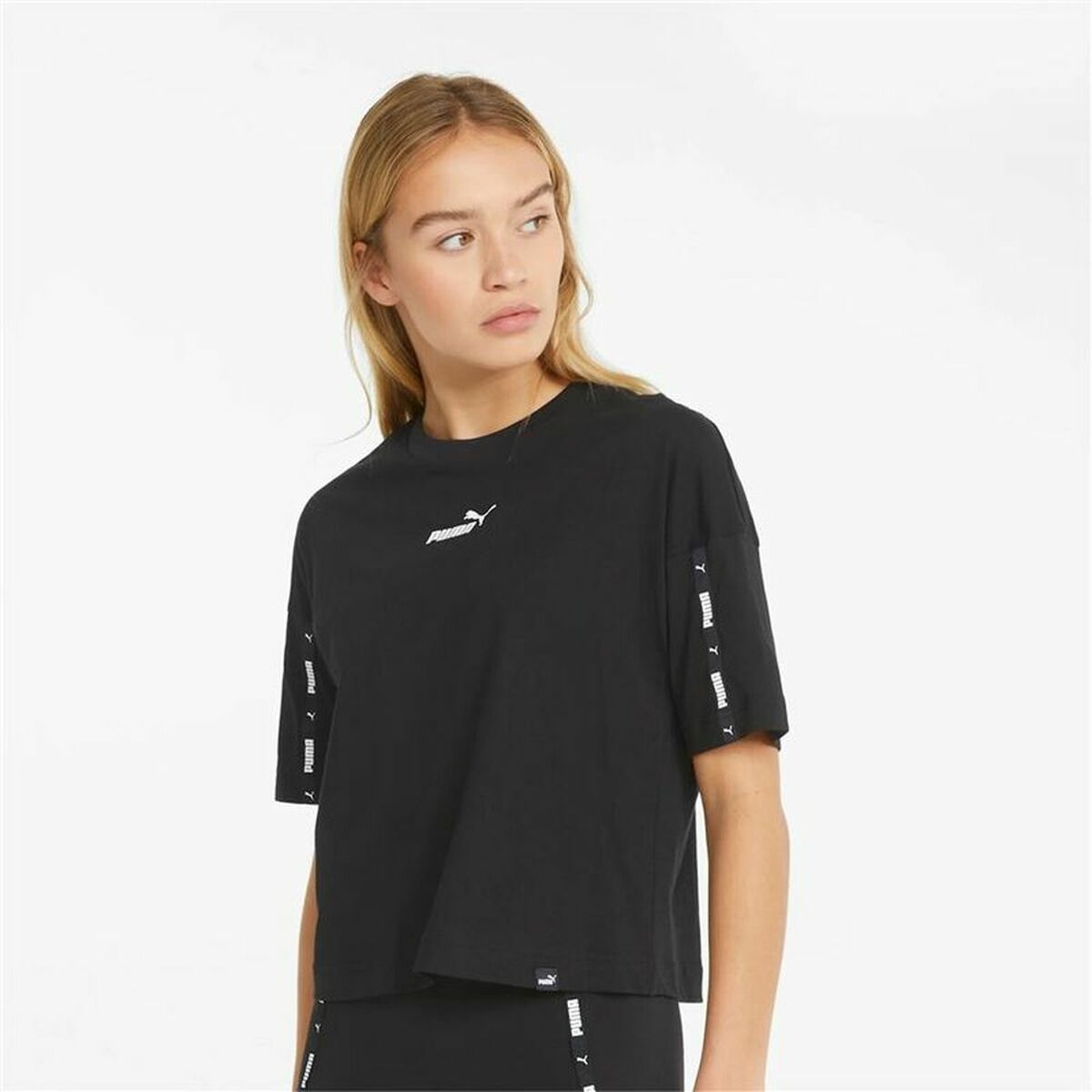 Tricou cu Mânecă Scurtă Femei Puma  Tape Crop  Negru - Mărime XS