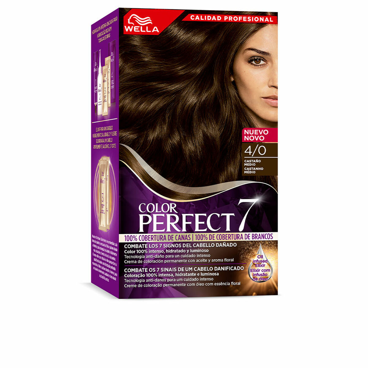 Vopsea Permanentă Wella Color Perfect 7 Nº 4/0 Păr Cărunt 60 ml Vidutinis kaštonas