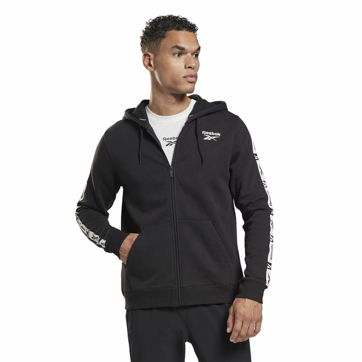 Jachetă Sport de Bărbați Reebok Identity Tape FZ Negru - Mărime XL