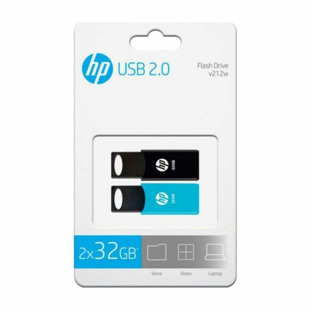 Pendrive HP 212 USB 2.0 Albastru/Negru (2 uds) - Capacitate 32 GB