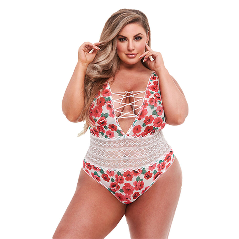 Body Baci Lingerie Floral & Lace Alb - Mărime XL