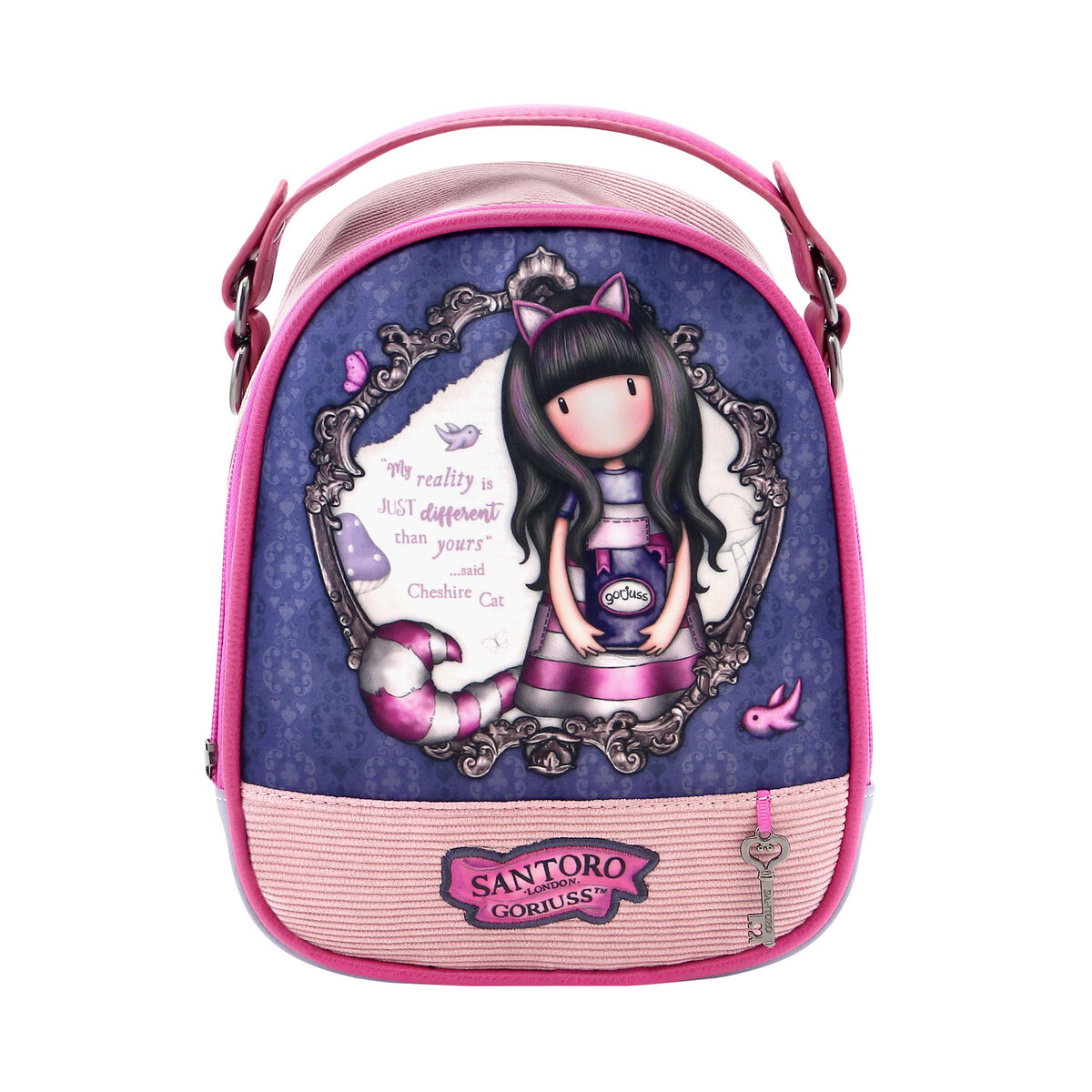 Rucsac Gorjuss Cheshire cat Roz Mini Mov (18,8 x 22 x 10,2 cm)