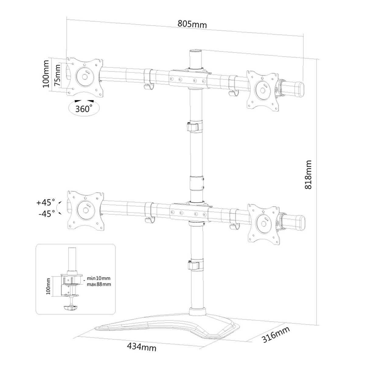 Suport de Masă pentru Ecran Neomounts NM-D335D4BLACK      