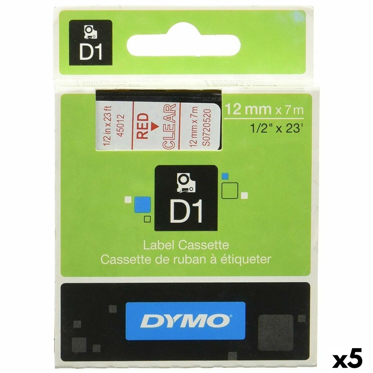 Bandă Laminată pentru Aparate de Etichetat Dymo D1 45012 LabelManager™ Roșu Transparent 12 mm Negru (5 Unități)