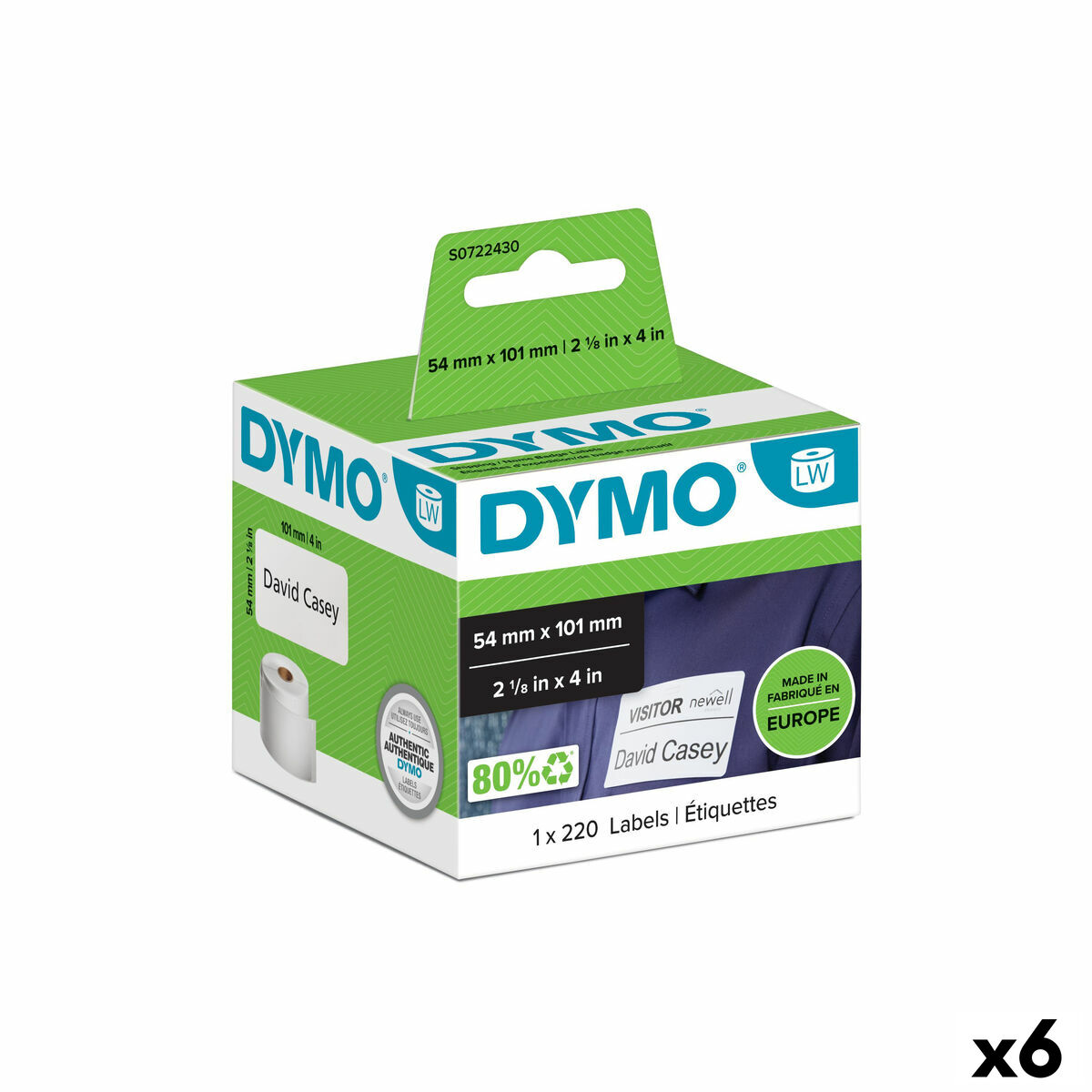 Rolă de Etichete Dymo 99014 54 x 101 mm LabelWriter™ Alb Negru (6 Unități)