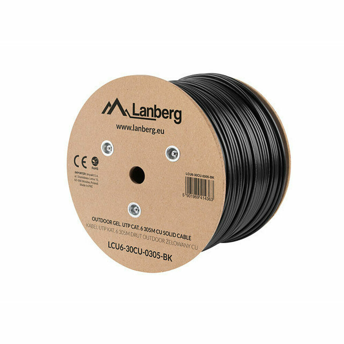 Cablu de Rețea Rigid UTP Categoria 6 Lanberg LCU6-30CU-0305-BK Negru 305 m