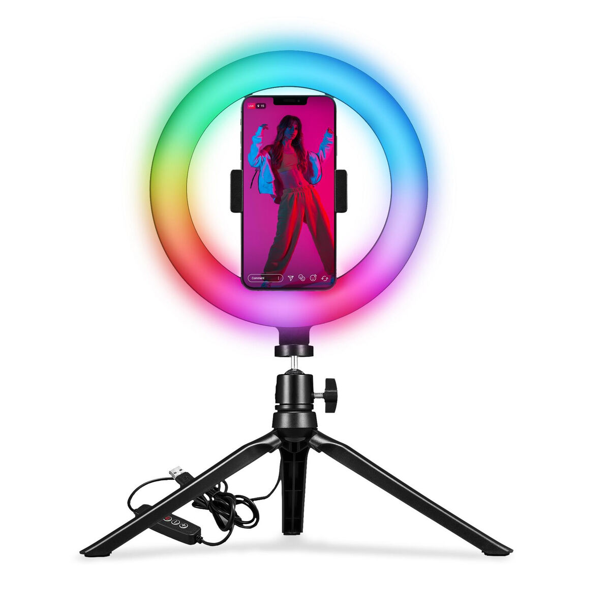 Selfie Ring Light cu trepied și telecomandă Celly CLICKRINGRGBBK