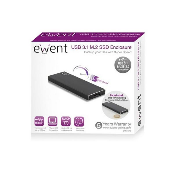 Cutie Externă Ewent EW7023 SSD M2 USB 3.1 Aluminiu