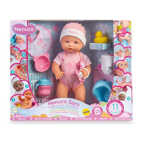 Păpușă bebeluș cu accesorii Nenuco Sara Famosa (42 cm) Roz