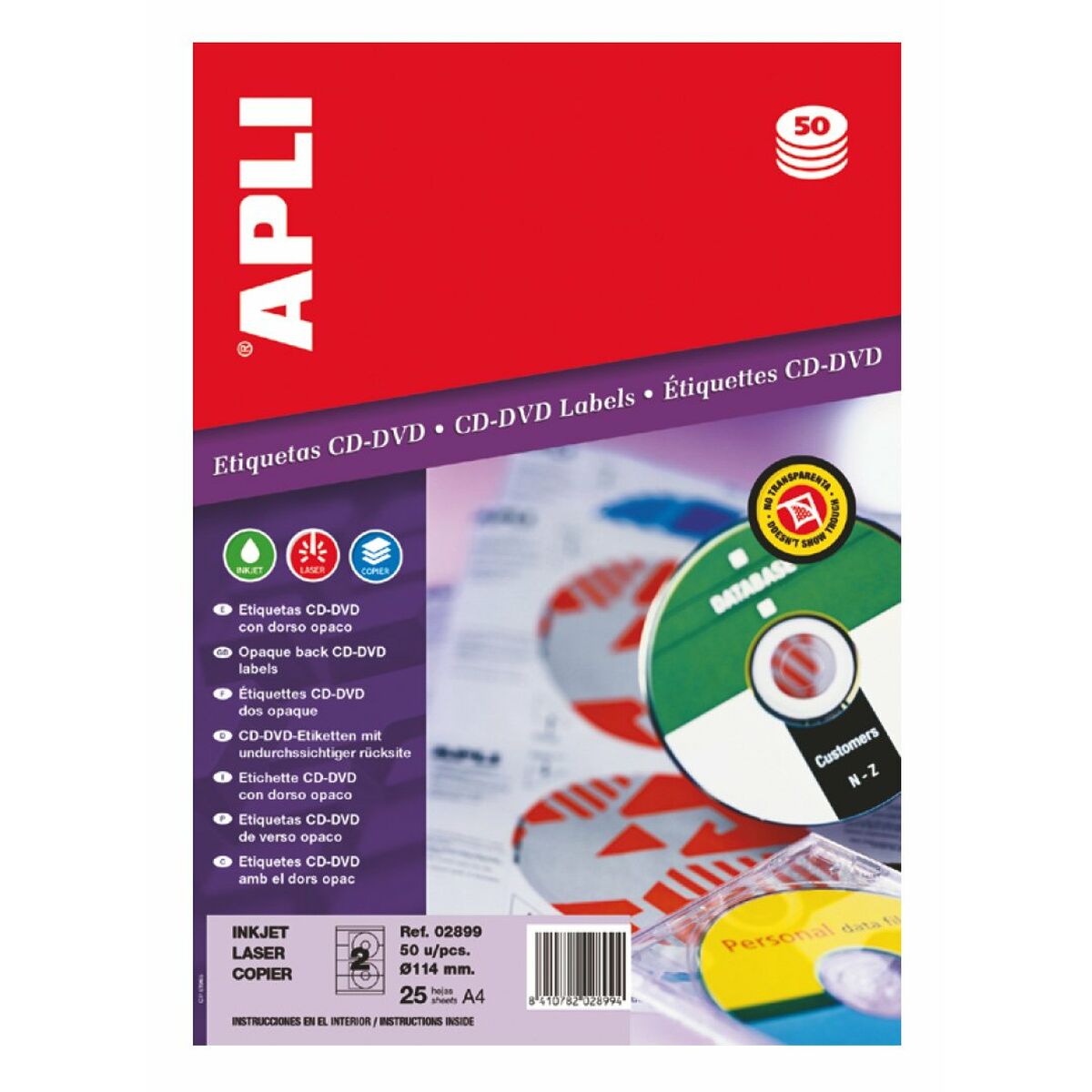 Adezivi/etichete Apli CD/DVD Alb 25 Frunze