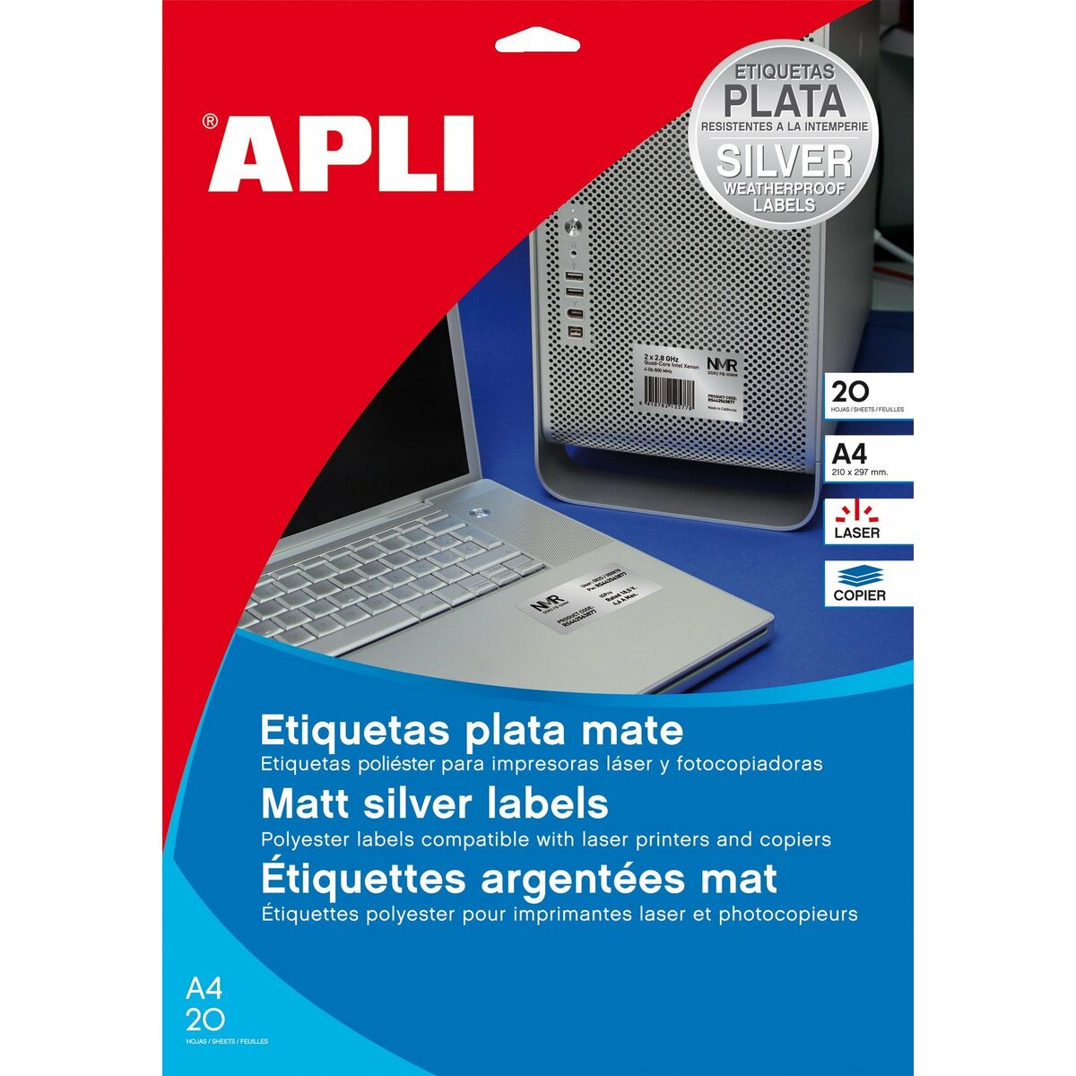 Etichete pentru Imprimantă Apli Argintiu Metalizat 210 x 297 mm A4 20 Frunze