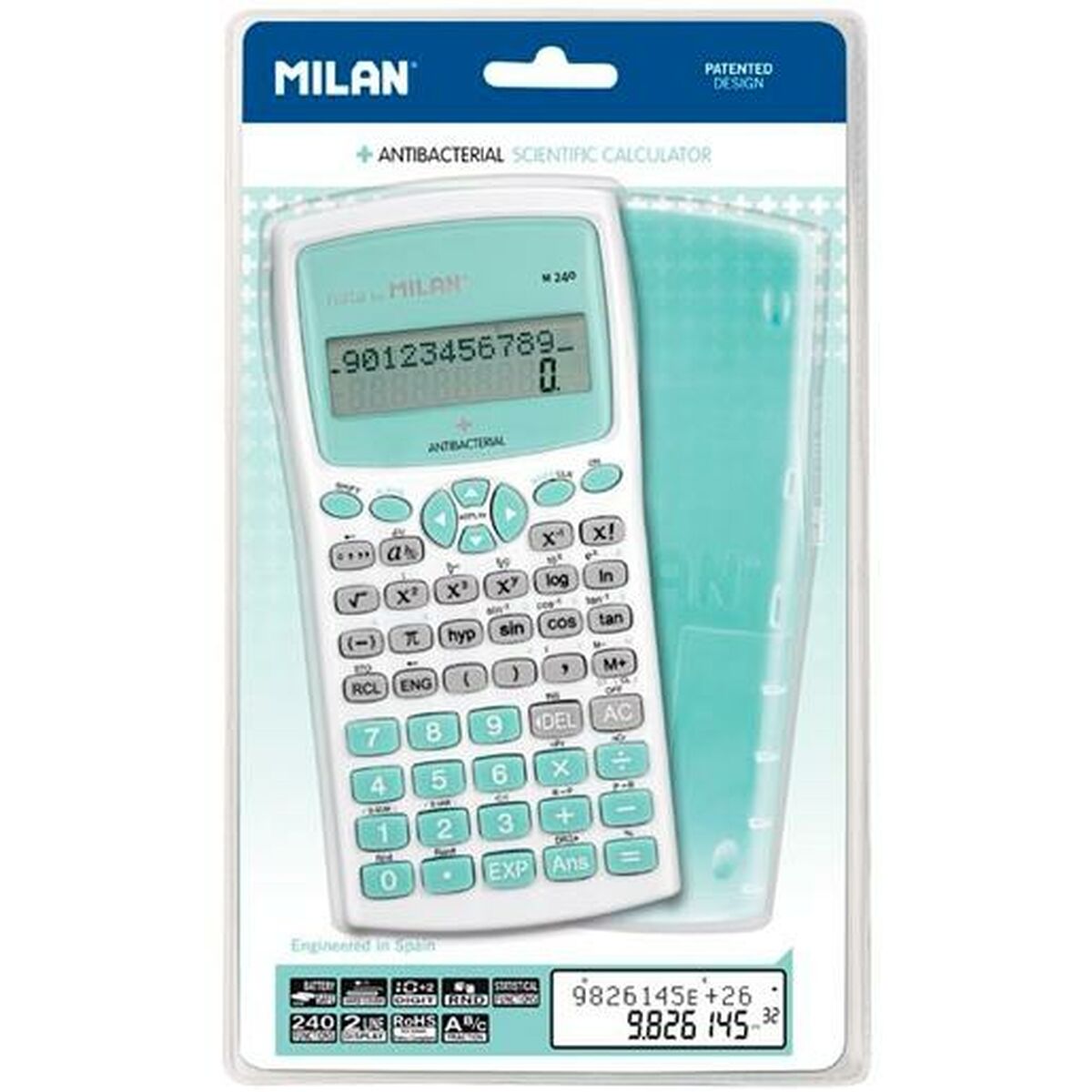 Calculator științific Milan M240 Antibacterial Edition Turquoise Alb (16,7 x 8,4 x 1,9 cm)