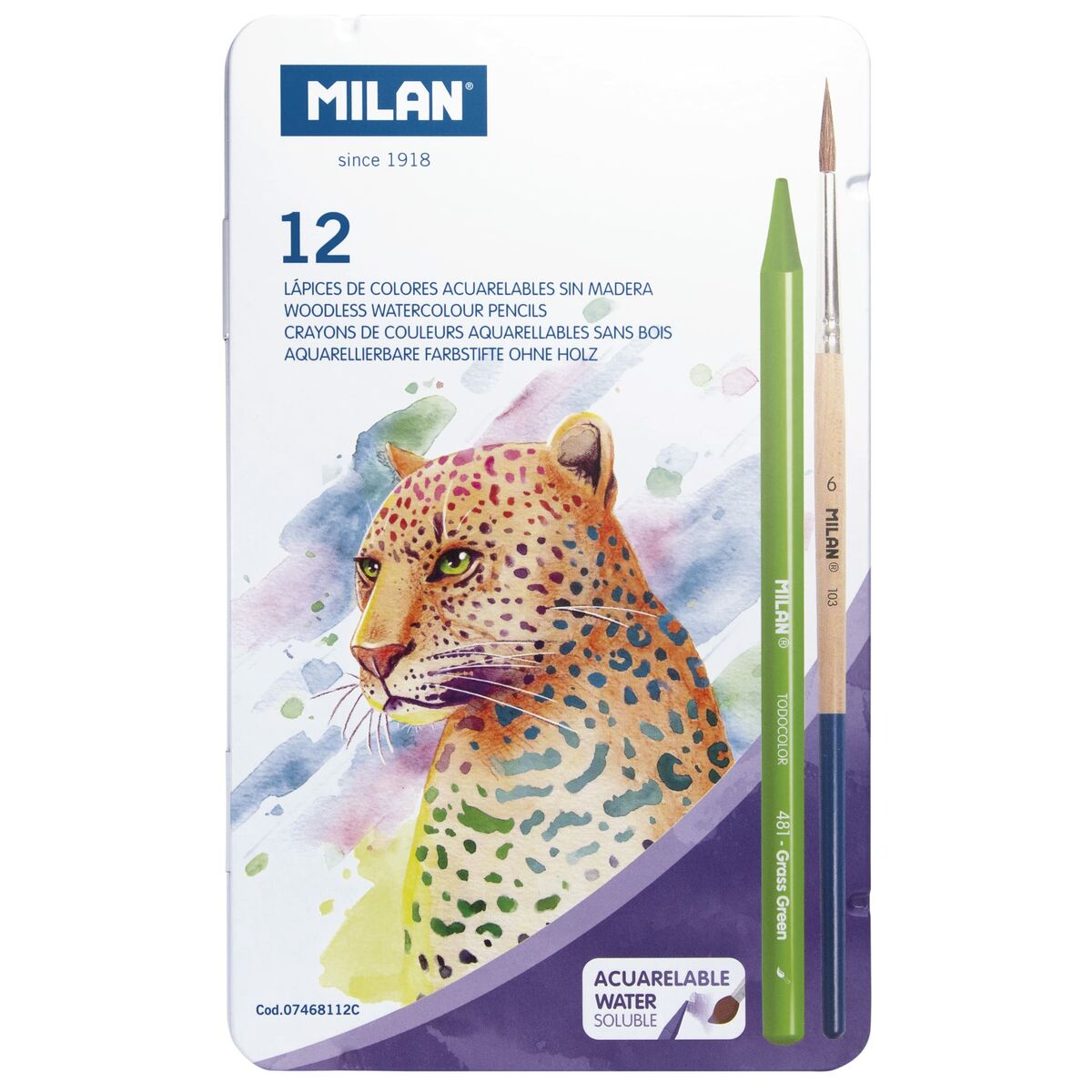 Creioane colorate acuarelă Milan 12 Piese Multicolor