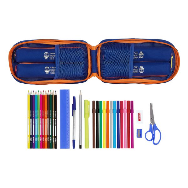 Pencil Case Backpack Valencia Basket Albastru Portocaliu (33 Piese)