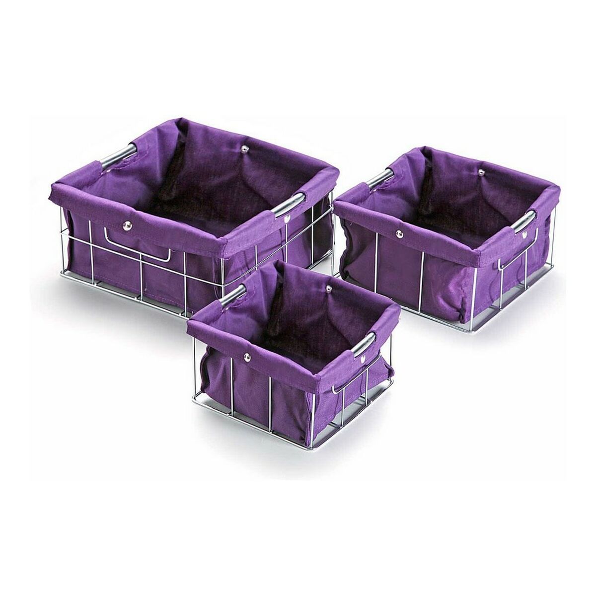 Set de cutii de depozitare, cu posibilitate de stivuire Violet Bumbac (3 Piese)