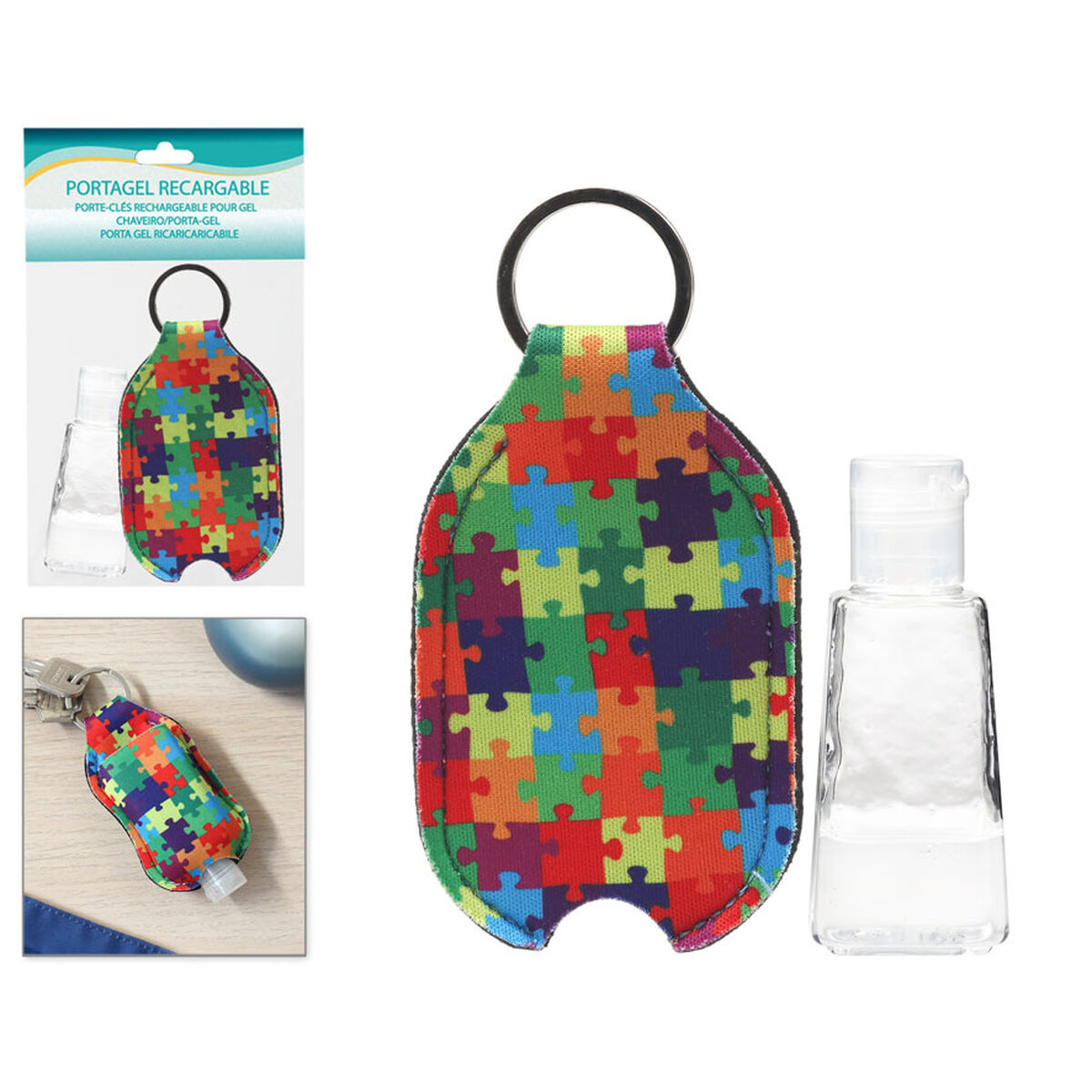 Breloc Multicolor Puzzle Gel hidroalcoolic