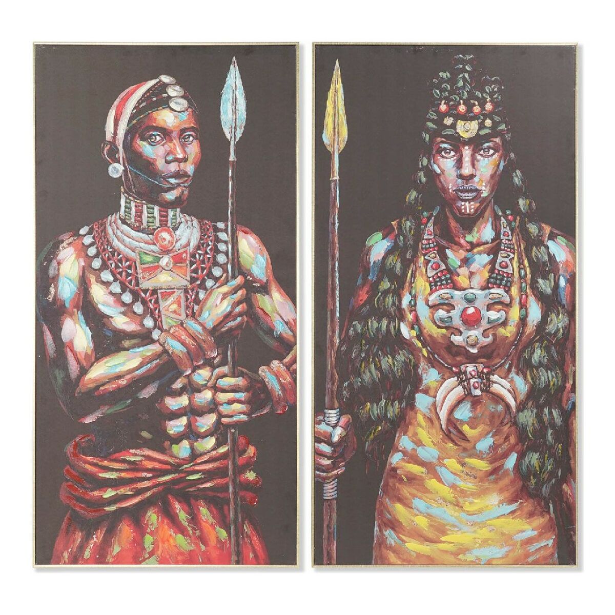 Tablou DKD Home Decor Pânză African (2 pcs) (60 x 5 x 120 cm)