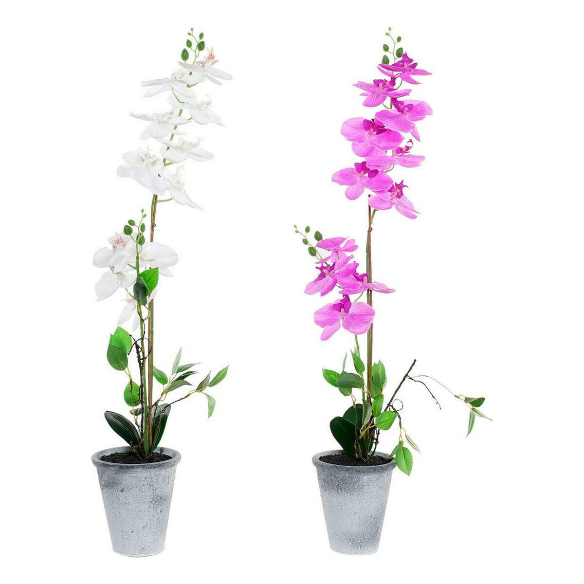 Plantă decorativă DKD Home Decor Alb Pânză Gresie Liliachiu (2 pcs)