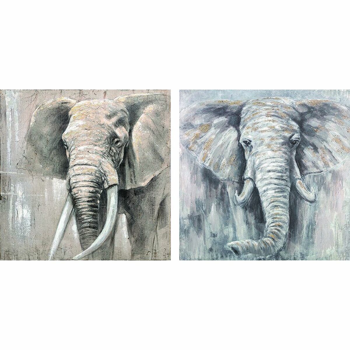 Tablou DKD Home Decor Elefant (100 x 2.4 x 100 cm) (2 pcs)