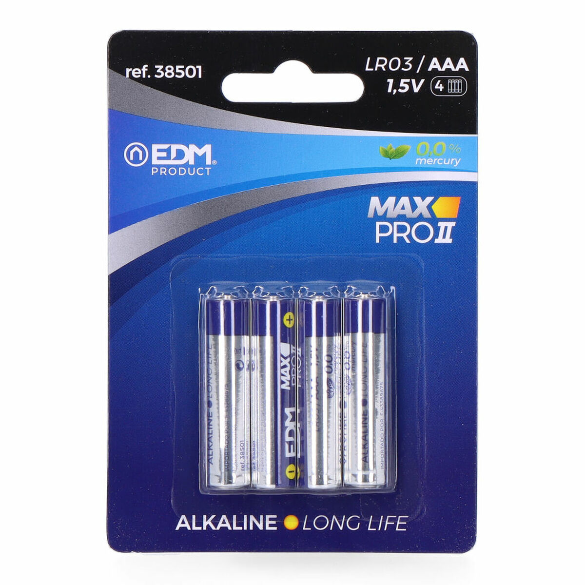 Baterii Alcaline EDM Max Pro II Long Life AAA LR03 1,5 V (4 Unități)