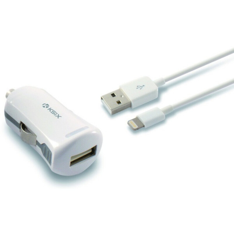 Încărcător USB pentru Mașină + Cablu Lightning MFi 2.4 A Alb