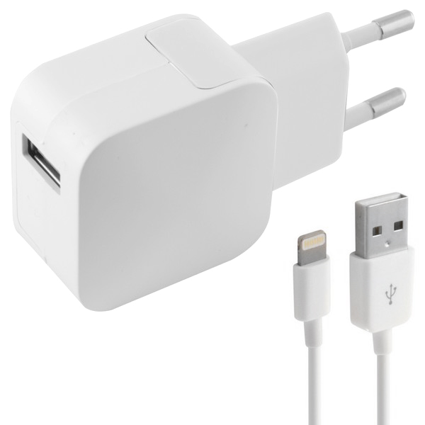 Încărcător de Perete + Cablu Lightning MFI 2.4A USB iPhone Alb