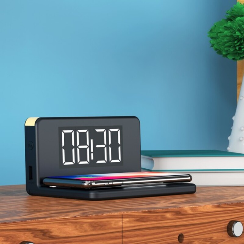 Alarm Clock with Wireless Charger Qi Negru