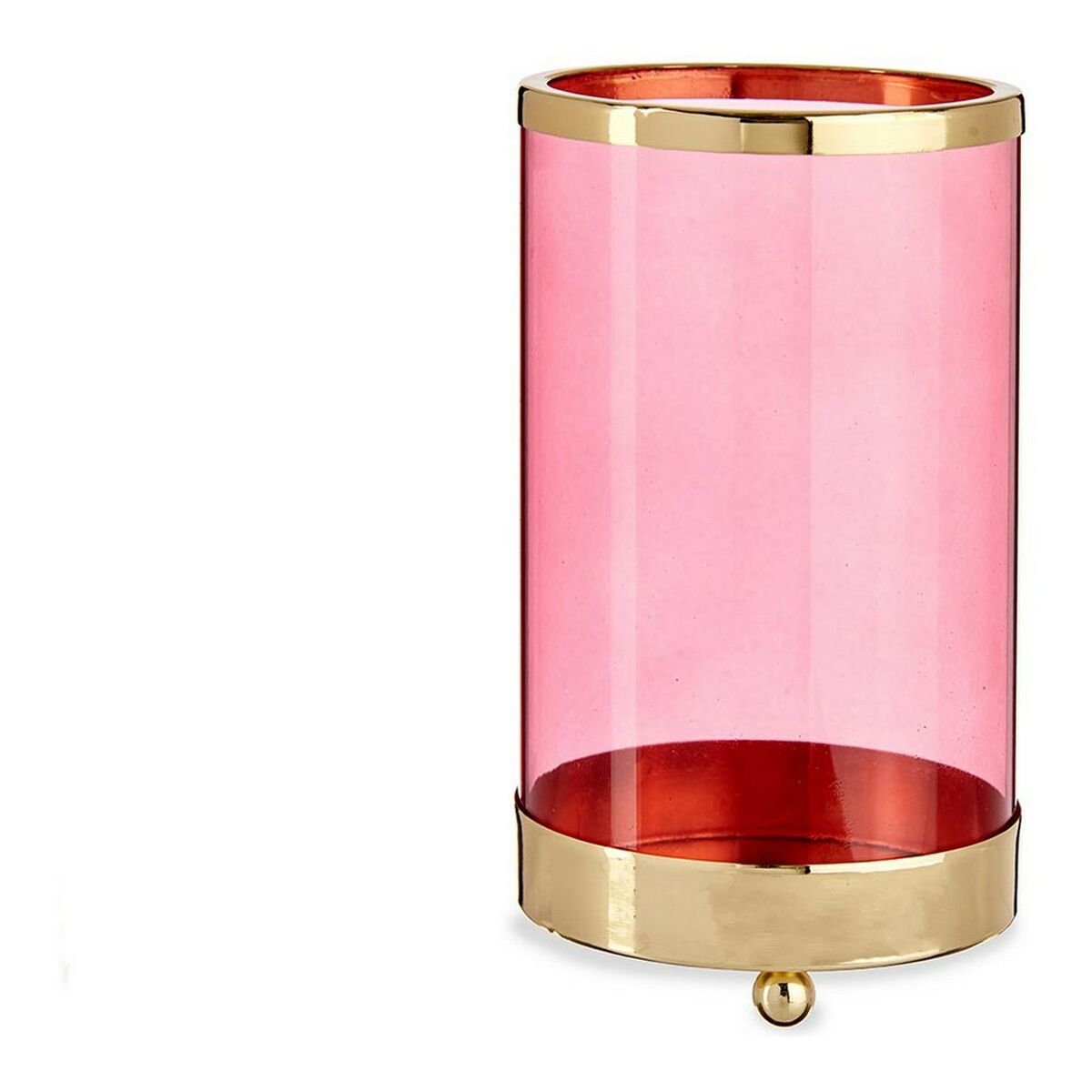 Suport de Lumânări Roz Auriu* Cilindru Metal Sticlă (9,7 x 16,5 x 9,7 cm)