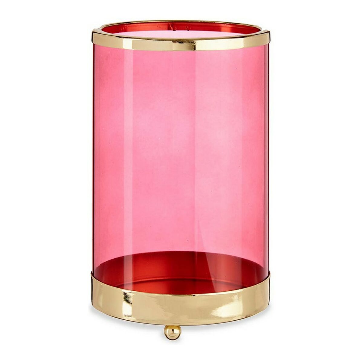 Suport de Lumânări Roz Auriu* Cilindru Metal Sticlă (12,2 x 19,5 x 12,2 cm)