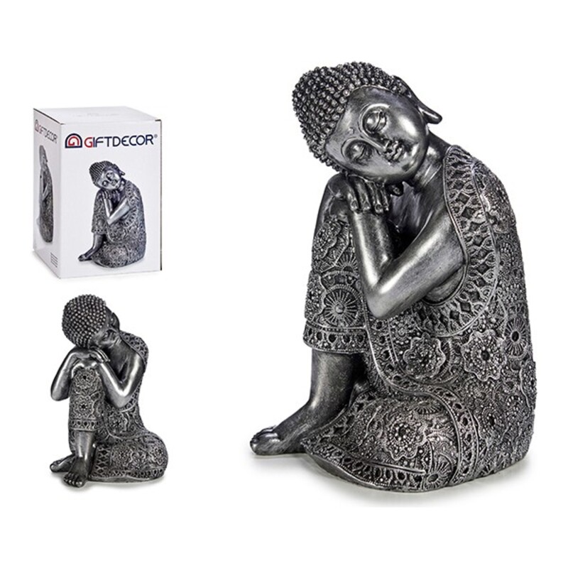 Figură Decorativă Buda Argintiu Rășină (21,5 x 32,5 x 22,5 cm)