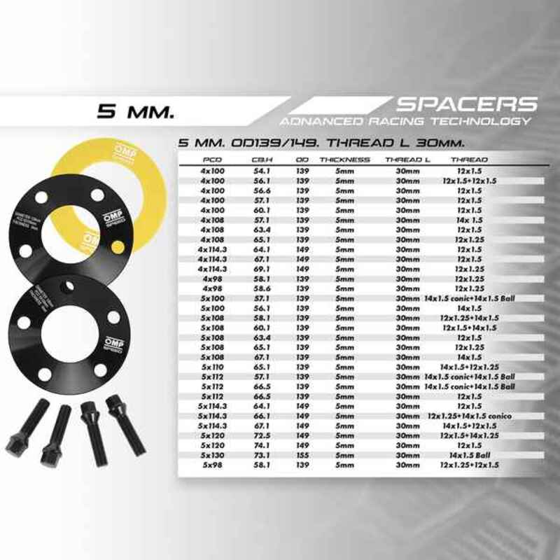 Set of dividers OMP 4x100 56,1 M12 x 1,5 5 mm