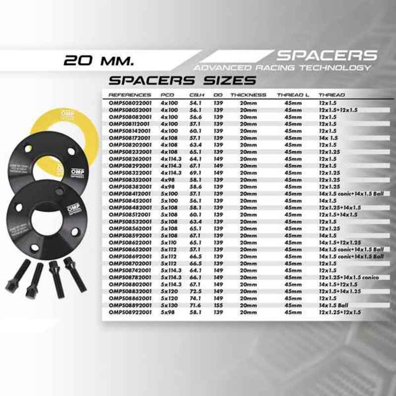 Set of dividers OMP 5X100 57,1 M14 x 1,50 20 mm