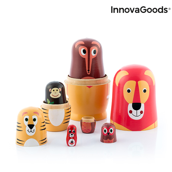 Matryoshka din lemn cu figurine de animale Funimals InnovaGoods 11 Piese