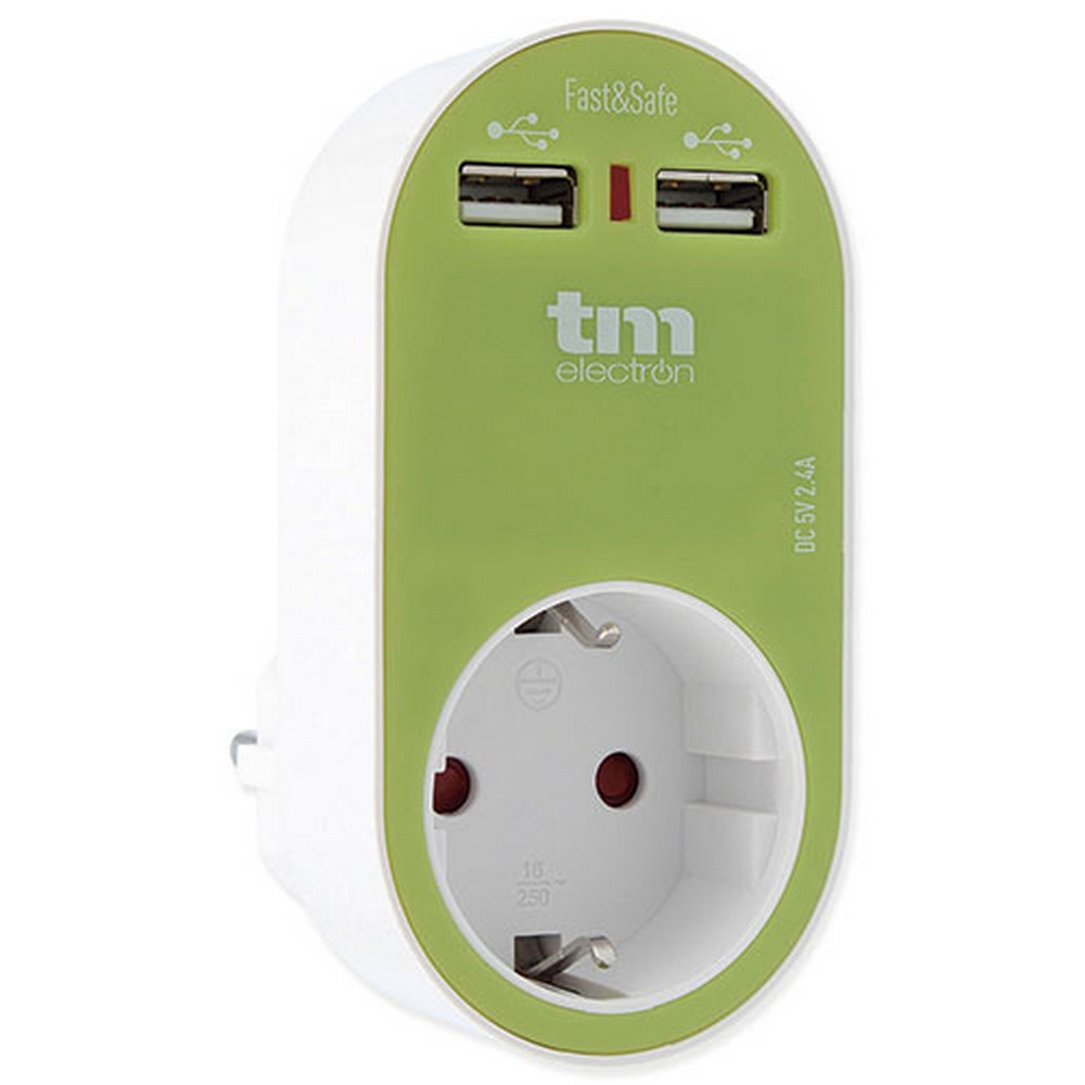 Priză Perete cu 2 Porturi USB TM Electron Verde