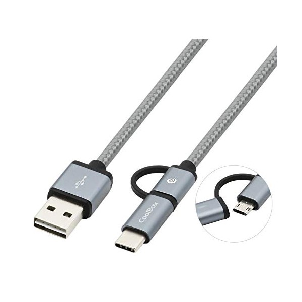 Cablu USB la Micro USB și USB C CoolBox COO-CAB-U2MC - Culoare Gri