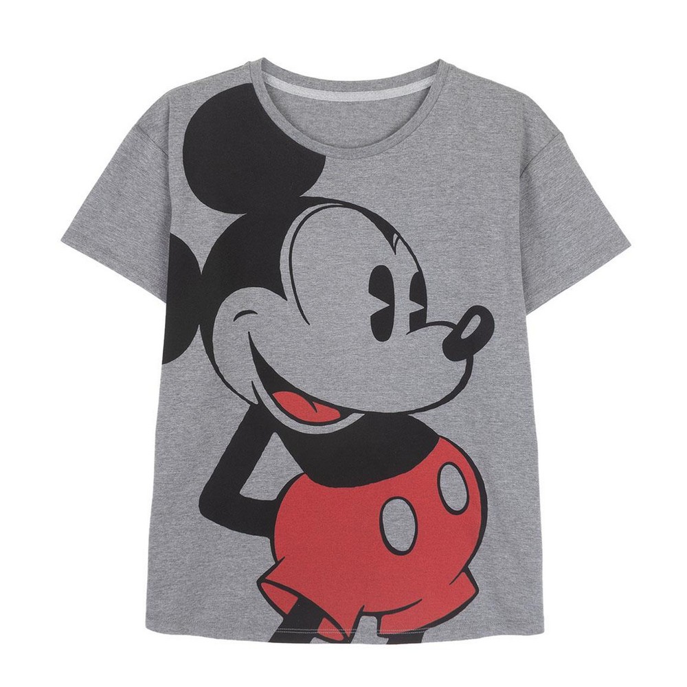 Tricou cu Mânecă Scurtă Femei Mickey Mouse Gri - Mărime M