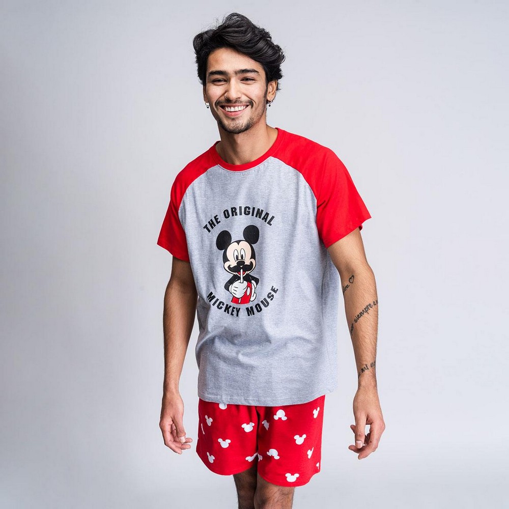 Pijamaua de Vară Mickey Mouse Roșu Gri Bărbați - Mărime S