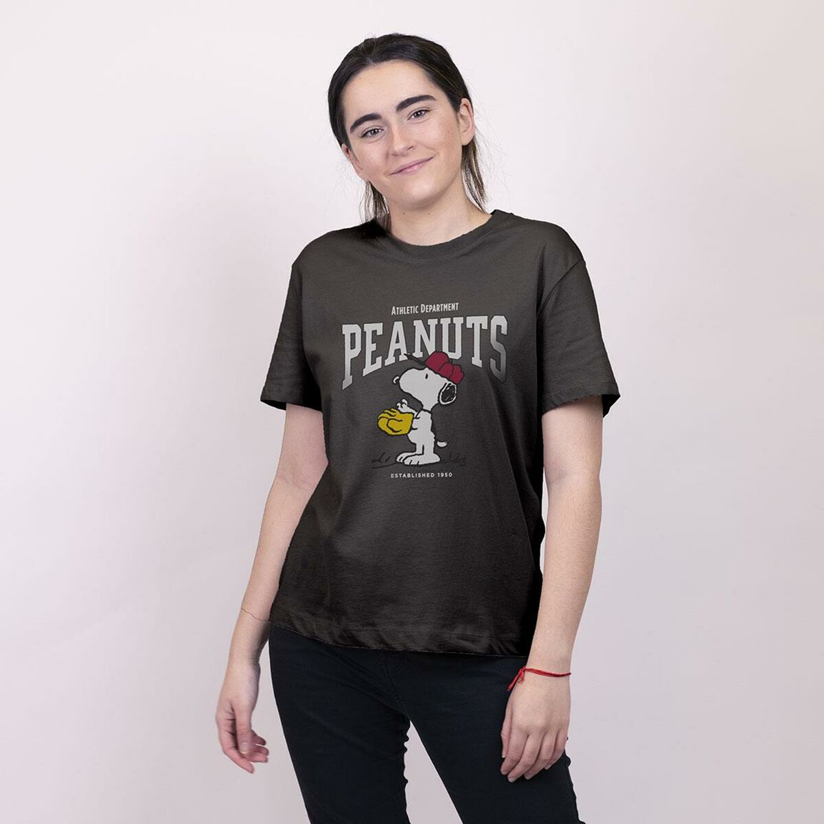 Tricou cu Mânecă Scurtă Femei Snoopy Negru - Mărime XS