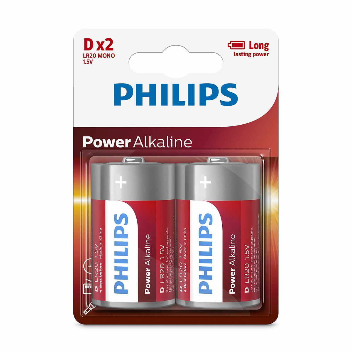 Baterii Alcaline Philips Power LR20 1,5 V Tip D (2 Unități)