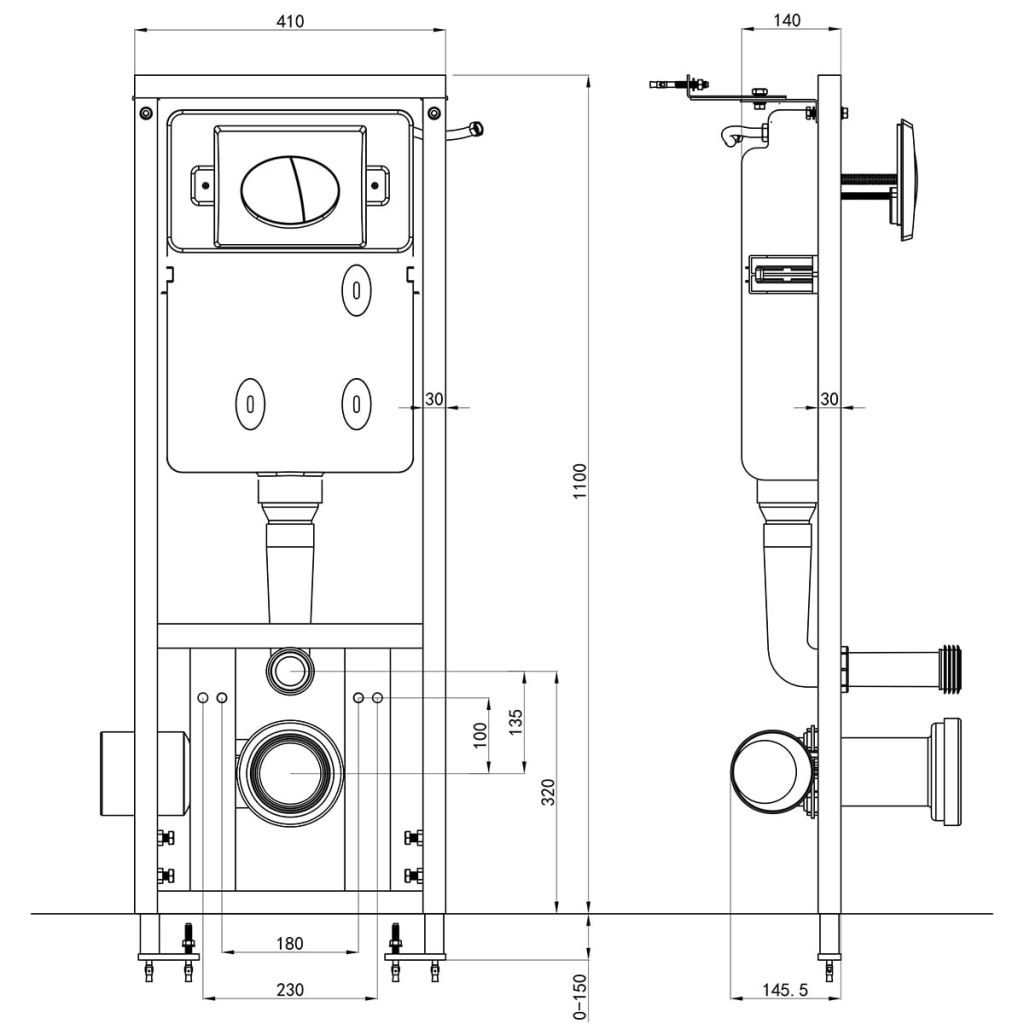 Rezervor înalt încastrat 11 L 41x14x(110-125) cm