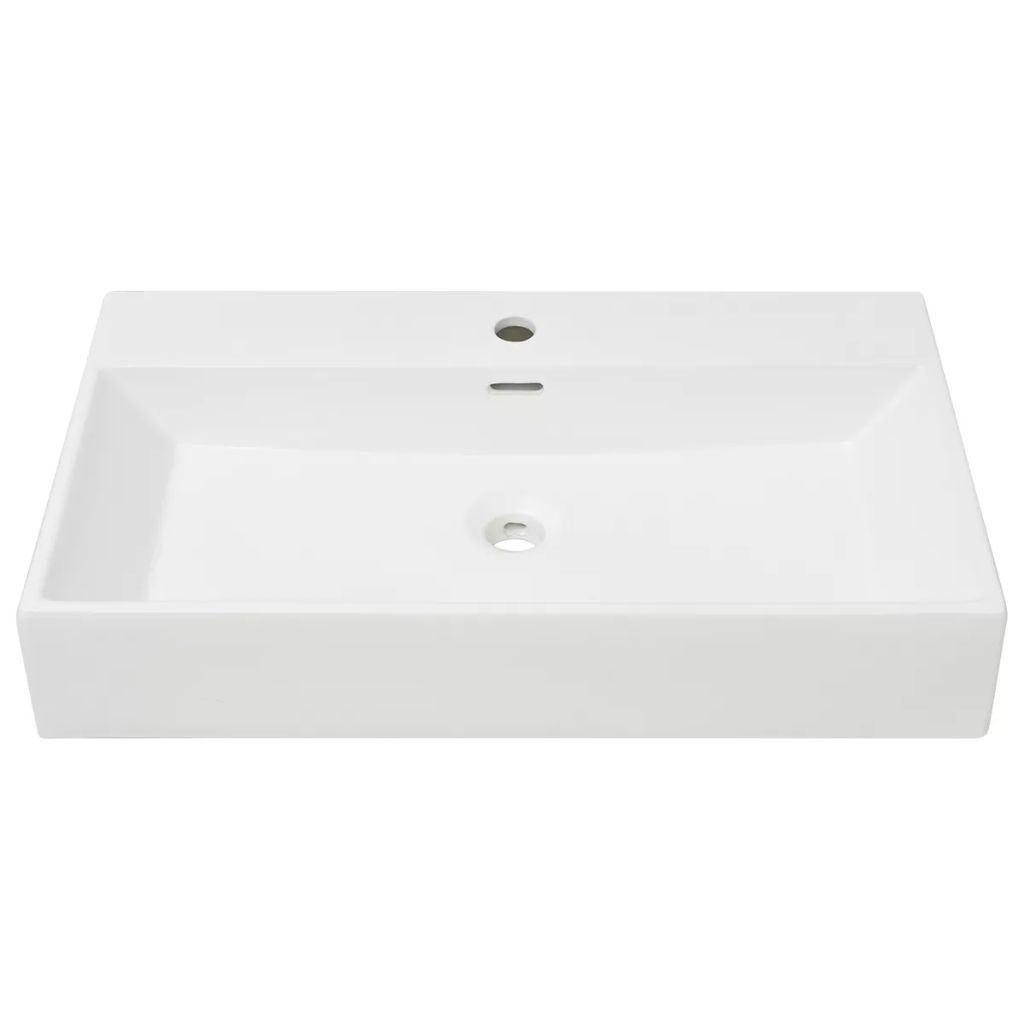 Chiuvetă baie, orificiu robinet, ceramică, 76x42,5x14,5 cm, alb